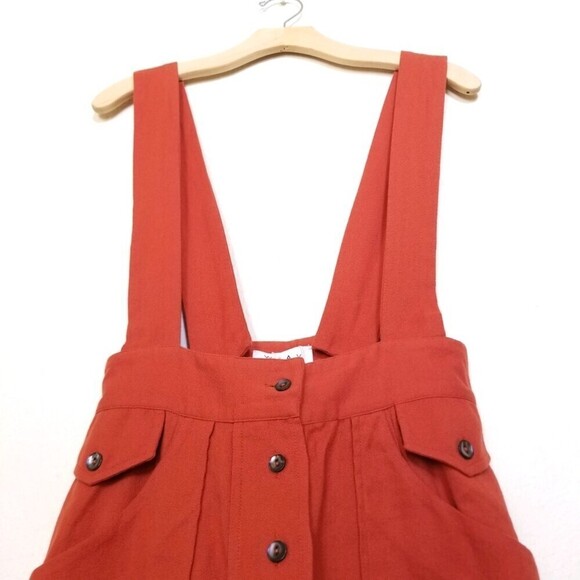 NWT Wray NYC Painters Overalls Button Front Culotte Wide Leg Jumpsuit Rust Red 0 - Picture 4 of 12